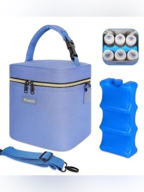New Blue Mancro Insulated Baby Bottle Breastmilk Cooler Bag w/Ice Pack